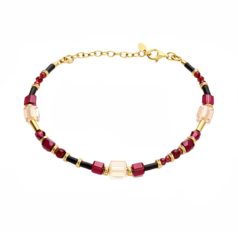 Bransoletka z agatami i granatami fasetowanymi, srebro 925 koloru złotego