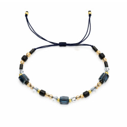 Bransoletka sznurkowa z nocą Kairu i kryształkami Swarovski, srebro 925 koloru złotego