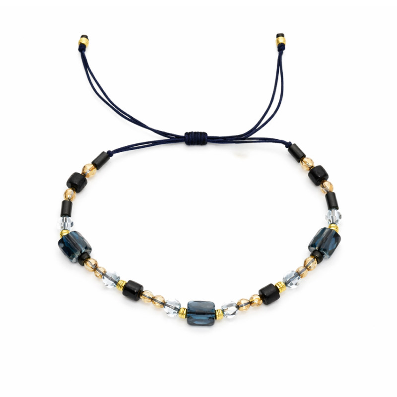 Bransoletka sznurkowa z nocą Kairu i kryształkami Swarovski, srebro 925 koloru złotego