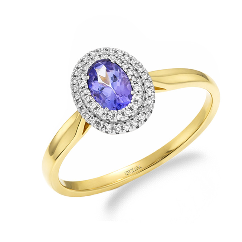 Pierścionek z tanzanitem 0,48 ct i diamentami 0,10 ct, złoto 585