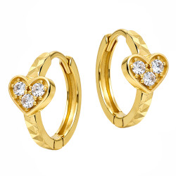 Kolczyki złote kółka z cyrkoniami i sercami, próba 585