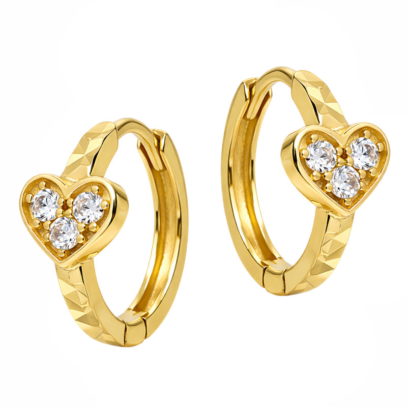 Kolczyki złote kółka z cyrkoniami i sercami, próba 585