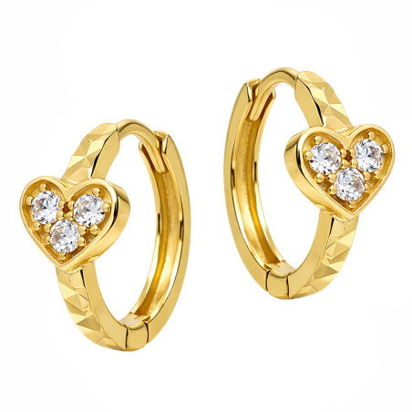 Kolczyki złote kółka z cyrkoniami i sercami, próba 585