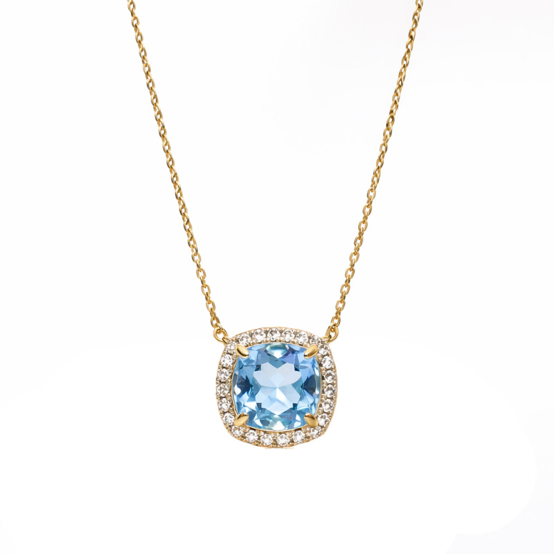 Naszyjnik Markiza z topazem Swiss 1,13 ct i diamentami 0,13 ct, złoto 585