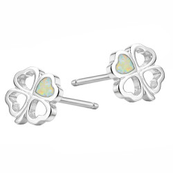 Kolczyki koniczynka z serc z opalem białym jubilerskim, srebro 925