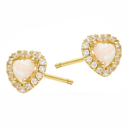 Kolczyki złote serca z opalem białym jubilerskim, złoto próby 585