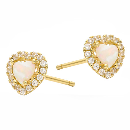 Kolczyki złote serca z opalem białym jubilerskim, złoto próby 585