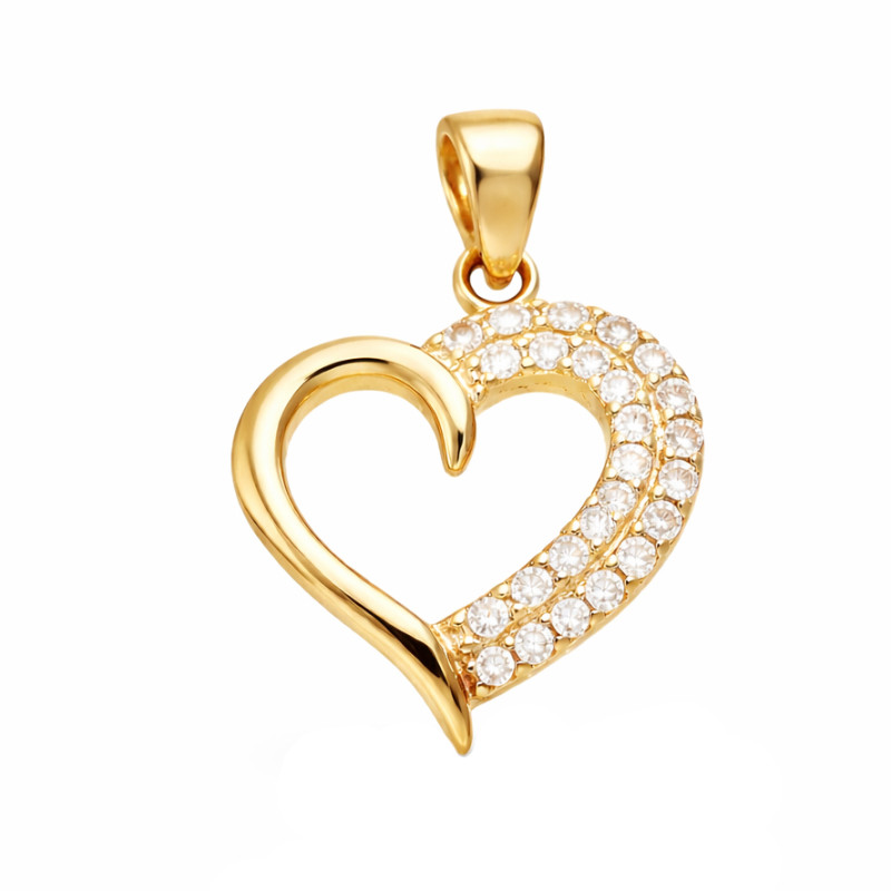 Serduszko asymetryczne jeden bok gładki drugi z cyrkoniami, złoto próby 375
