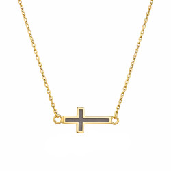 Naszyjnik z krzyżem emalia szara, złoto 585