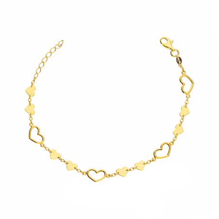 Bransoletka złota z sercami, złoto próby 375