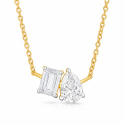 Naszyjnik rolo z diamentami laboratoryjnymi o szlifie gruszki i szmaragdowym, złoto 585