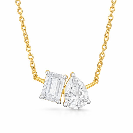 Naszyjnik rolo z diamentami laboratoryjnymi o szlifie gruszki i szmaragdowym, złoto 585