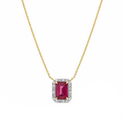 Naszyjnik Markiza prostokąt z rodolitem 0,80 ct i diamentami 0,10 ct, złoto 585