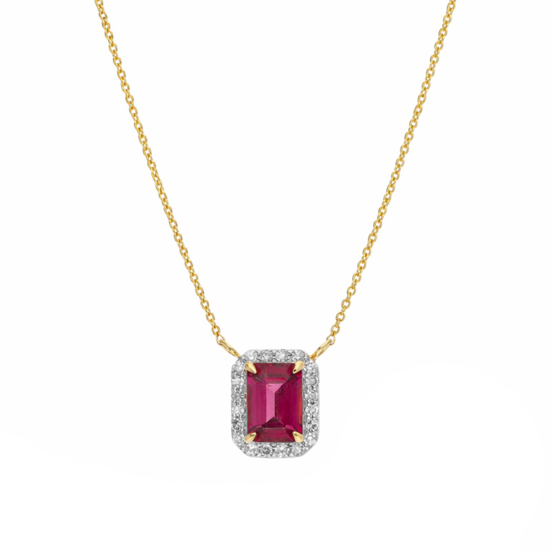 Naszyjnik Markiza prostokąt z rodolitem 0,80 ct i diamentami 0,10 ct, złoto 585