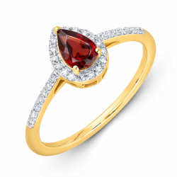 Pierścionek Markiza łezka z granatem 0,44 ct i diamentami 0,16 ct, złoto 585