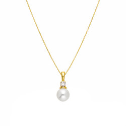 Naszyjnik z perłą i diamentem 0,06 ct na łańcuszku rolo, złoto 585