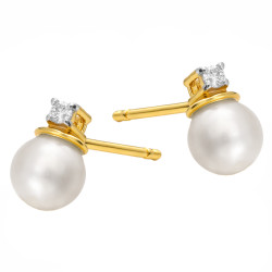 Kolczyki z perłą i diamentami 0,02 ct, złoto 585