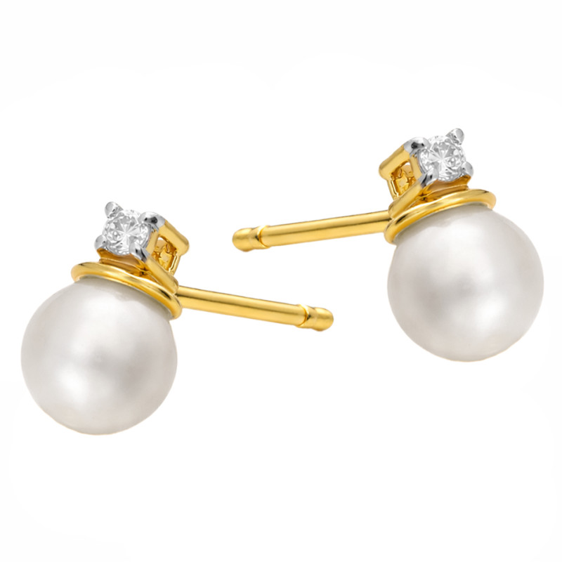 Kolczyki z perłą i diamentami 0,02 ct, złoto 585