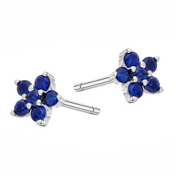 Kolczyki srebrne kwiatki z cyrkoniami szafirowymi, próba 925