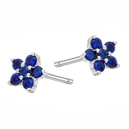 Kolczyki srebrne kwiatki z cyrkoniami szafirowymi, próba 925