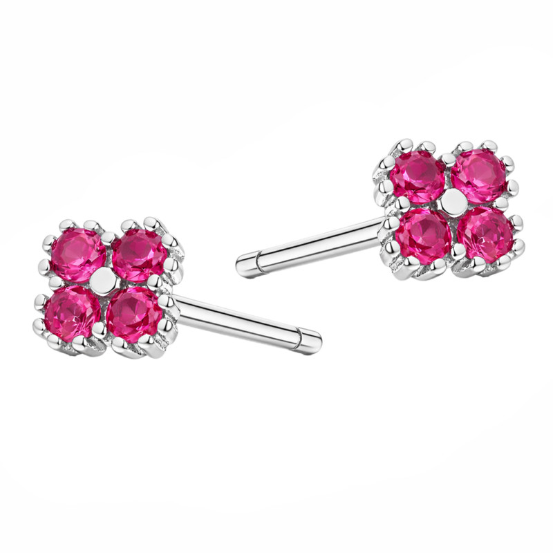 Kolczyki z koniczynką z cyrkoniami koloru fuksji, srebro 925