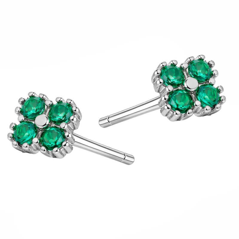 Kolczyki srebrne z cyrkoniami zielonymi, srebro 925