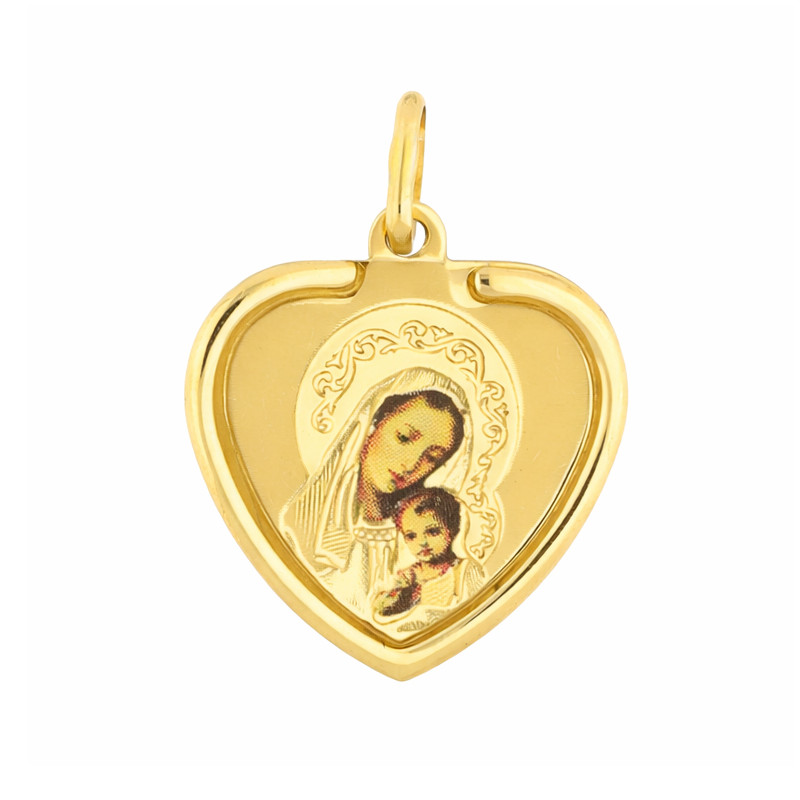 Medalik Matka Boska z Dzieciątkiem z emalią ze złota 585