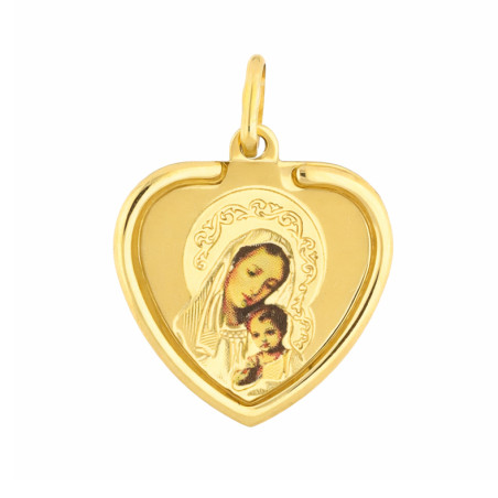 Medalik Matka Boska z Dzieciątkiem z emalią ze złota 585