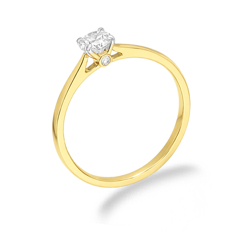 Pierścionek Soliter z diamentami w koronie masa kamieni 0,235 ct, złoto 585