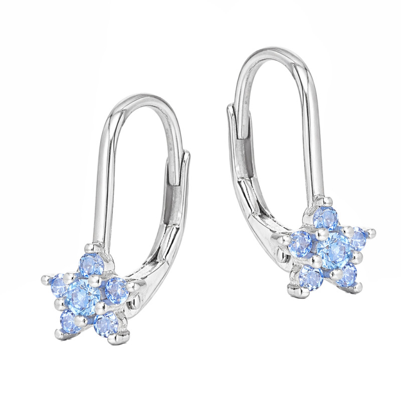 Kolczyki dla dziewczynki kwiatki z cyrkoniami białymi i błękitnymi, srebro 925