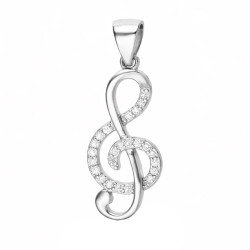 Wisiorek klucz wiolinowy z cyrkoniami, srebro 925