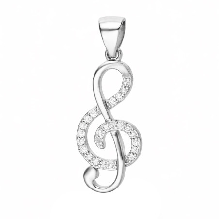 Wisiorek klucz wiolinowy z cyrkoniami, srebro 925