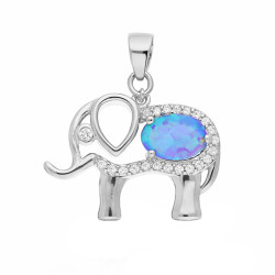 Wisiorek słoń z opalem niebieskim jubilerskim i cyrkoniami, srebro 925