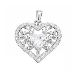 Wisiorek serce z drzewem życia i cyrkoniami, srebro 925