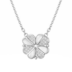 Naszyjnik koniczyna z serc z masą perłową, srebro 925