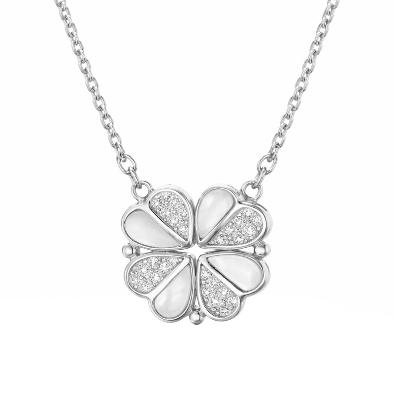 Naszyjnik koniczyna z serc z masą perłową, srebro 925