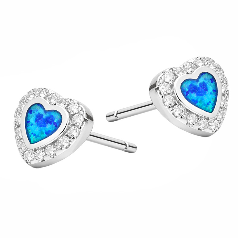 Kolczyki serduszka z opalem niebieskim jubilerskim, srebro 925