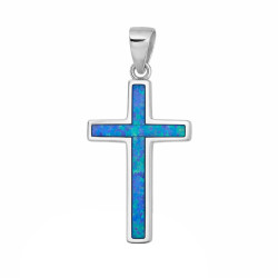 Krzyżyk srebrny z opalem jubilerskim niebieskim, srebro 925