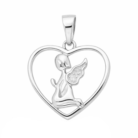 Wisiorek serce ramka z aniołkiem, srebro próby 925