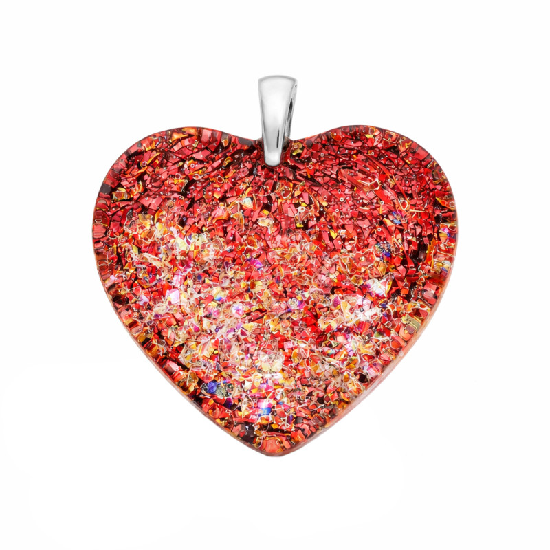 Serduszko ze szkła Murano HEART ze srebrnym koluszkiem próby 925