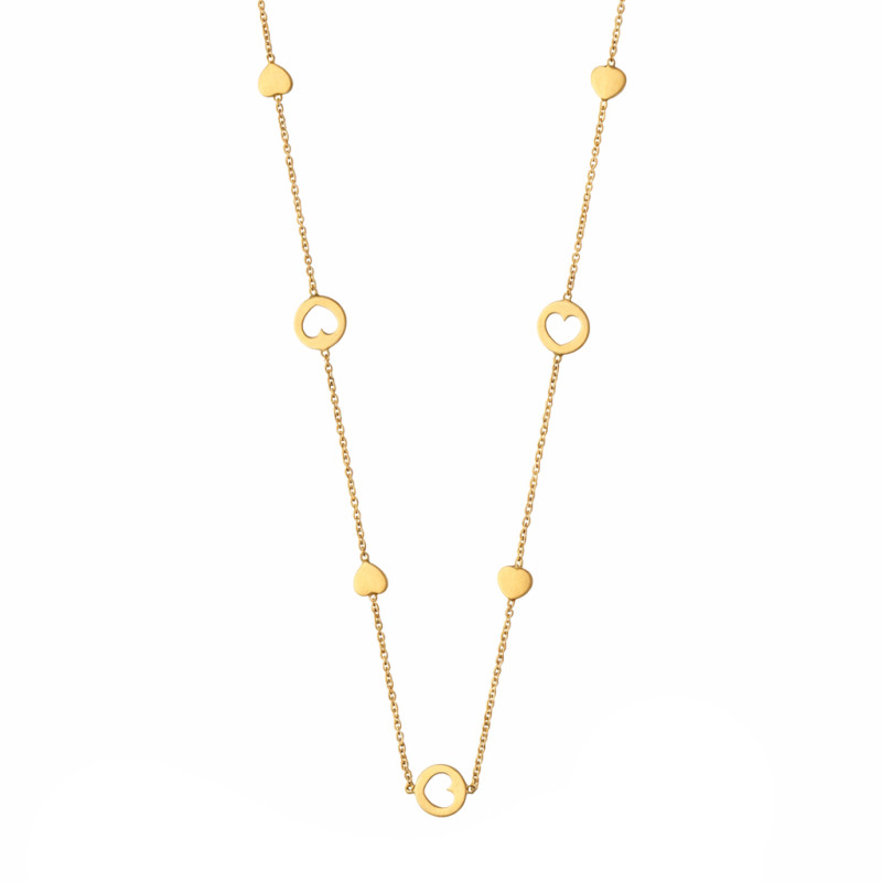 Naszyjnik z sercami wyciętymi w kole, złoto próby 585