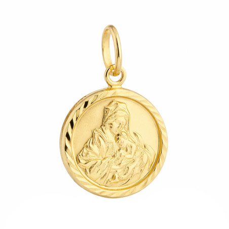 Medalik Matka Boska z Dzieciątkiem w kole, złoto 585