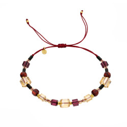 Bransoletka sznurkowa z agatami i granatami, elementy srebrne próby 925 koloru złotego