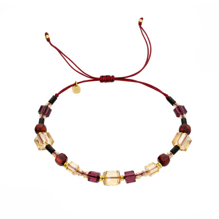 Bransoletka sznurkowa z agatami i granatami, elementy srebrne próby 925 koloru złotego