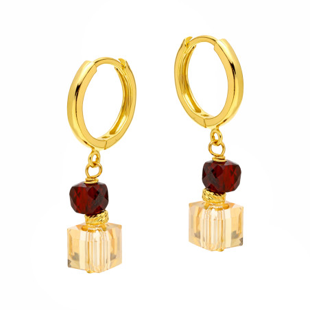 Kolczyki wiszące z granatami i kryształkami Swarovski, srebro 925 koloru złotego