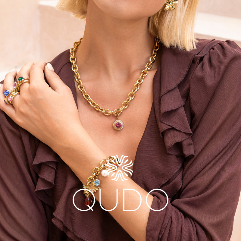 Element stalowy do pierścionka QUDO Tondo kamień w kolorze Light Amber