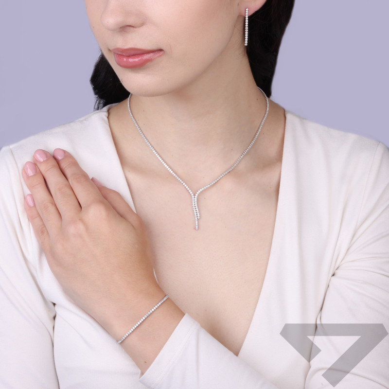 Komplet srebrny 925, naszyjnik krawatówka i kolczyki tennis