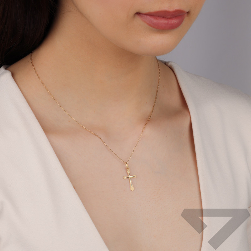 Krzyżyk złoty grawer w gładkim środkiem, próba 585