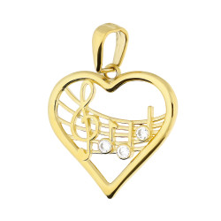 Wisiorek klucz wiolinowy w sercu, złoto 585
