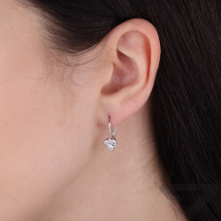 Kolczyki srebrne rodowane z motywem markizy i białą cyrkonią w kształcie serca próba 925